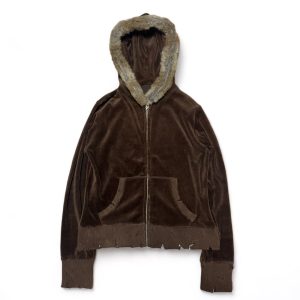 Velour Distressed Rabbit Fur Hoodie