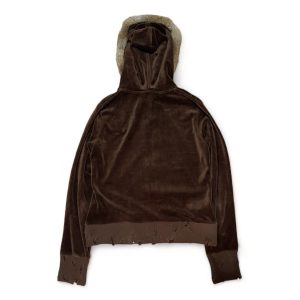 Velour Distressed Rabbit Fur Hoodie